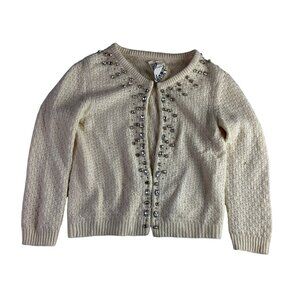 Ezra Fitch Limited Edition YOUTH Embellished Cream Cashmere Button Cardigan
